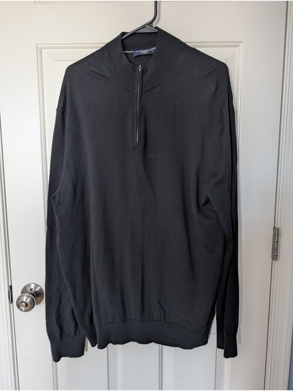 Black Merino Wool Quarter-Zip Men's Sweater